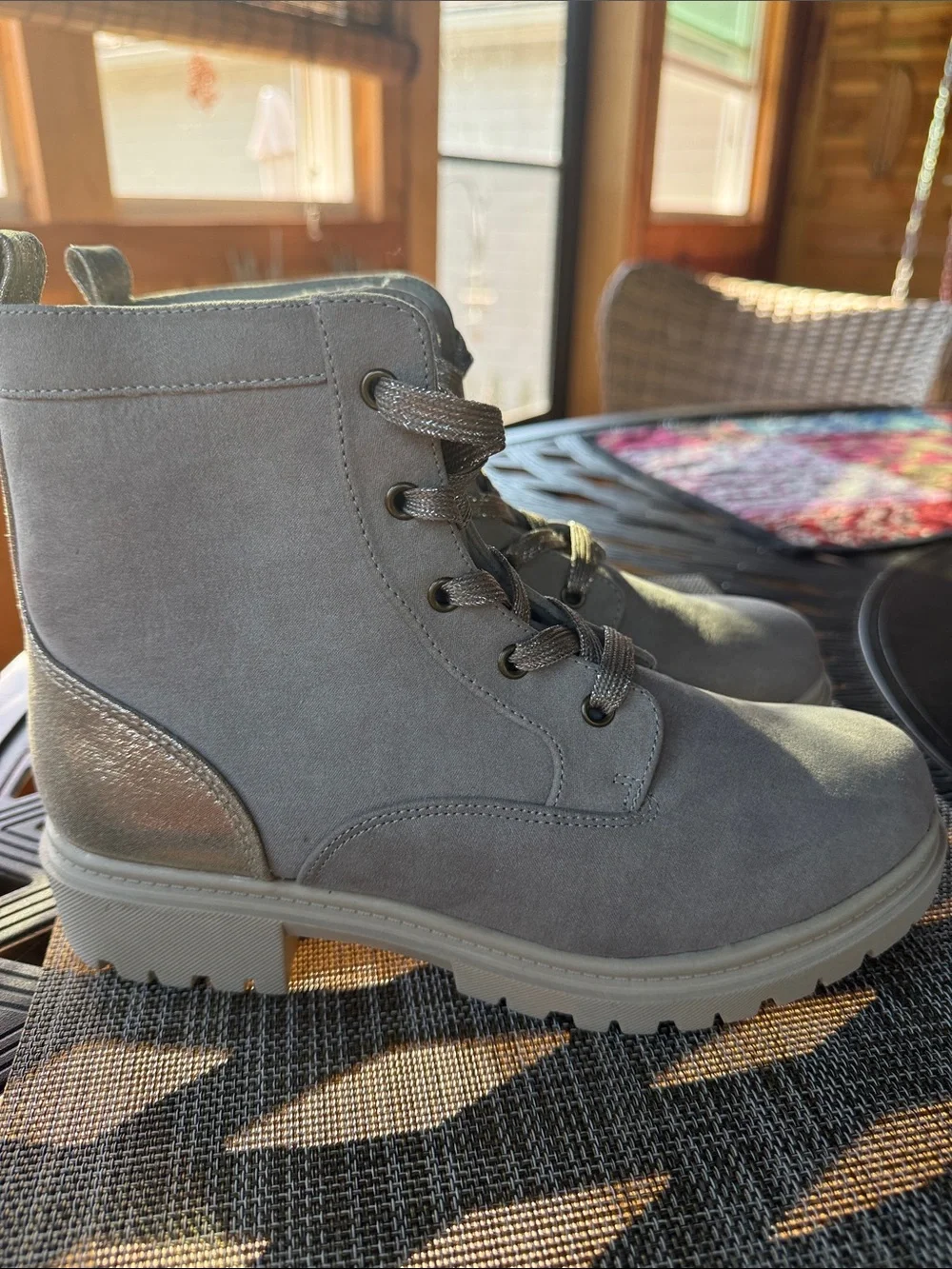 Joie Gray Kids Suede Lace-Up Ankle Boots